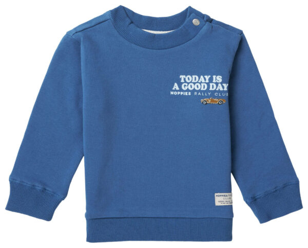 Noppies baby sweater Timberlane met printopdruk blauw