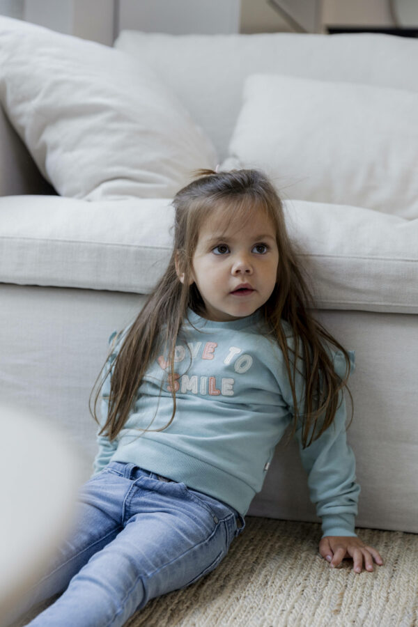 Dirkje sweater Sweater ls met tekst en ruches lichtblauw - Afbeelding 3